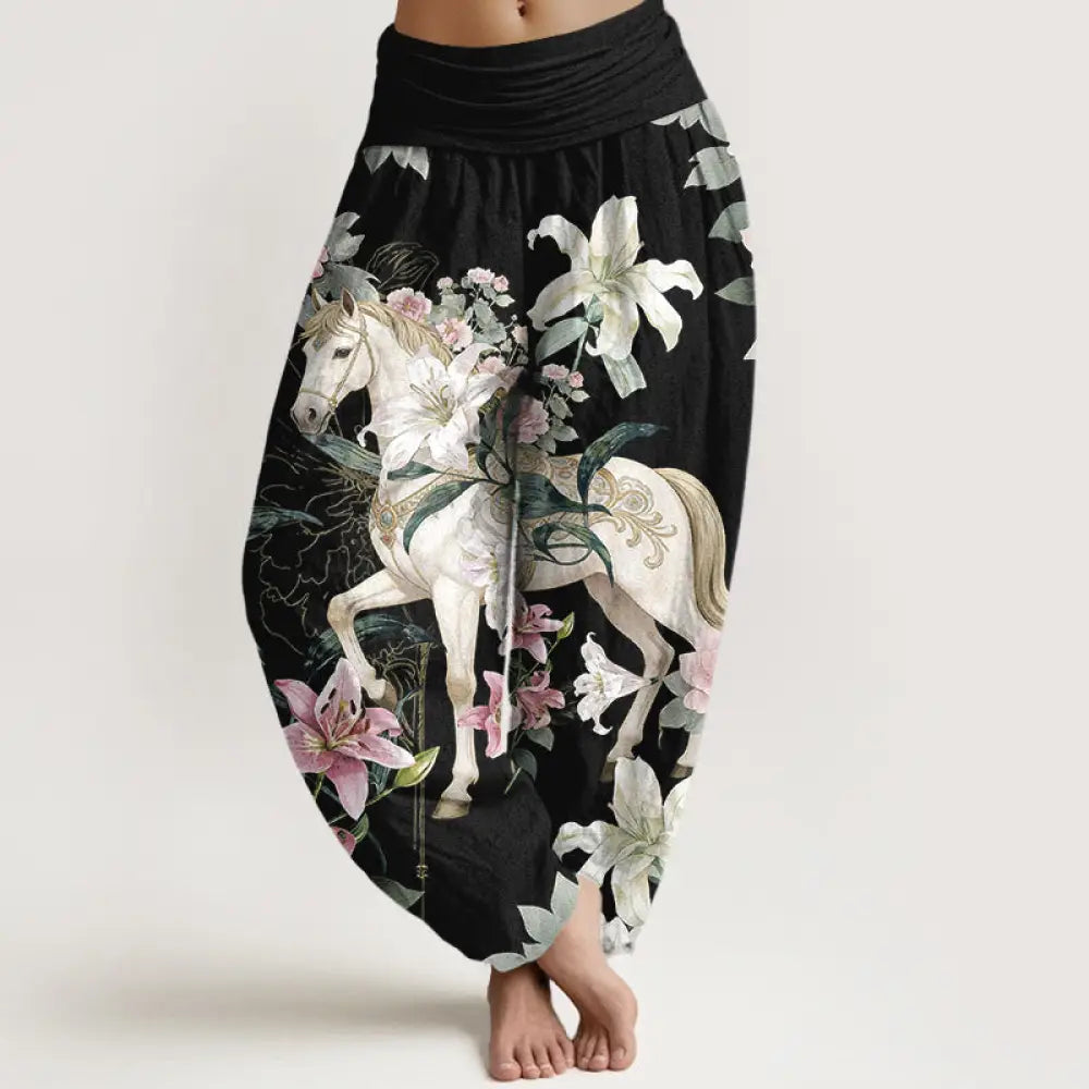 BWOOOH printed harem pants - Pure Cotton Romantic Horse Lily Peony Pa