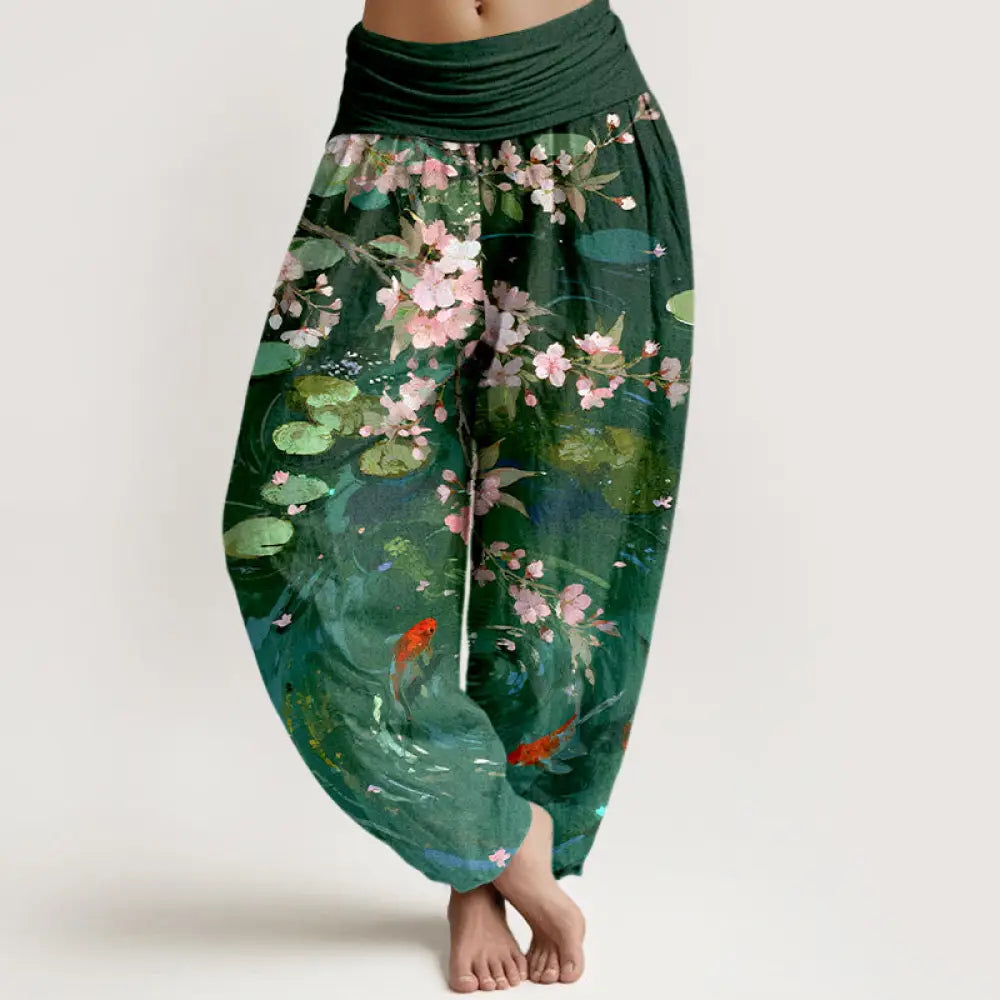 BWOOOH lotus print harem pants - Pure Cotton Sakura Blossoms Koi Fish Lot