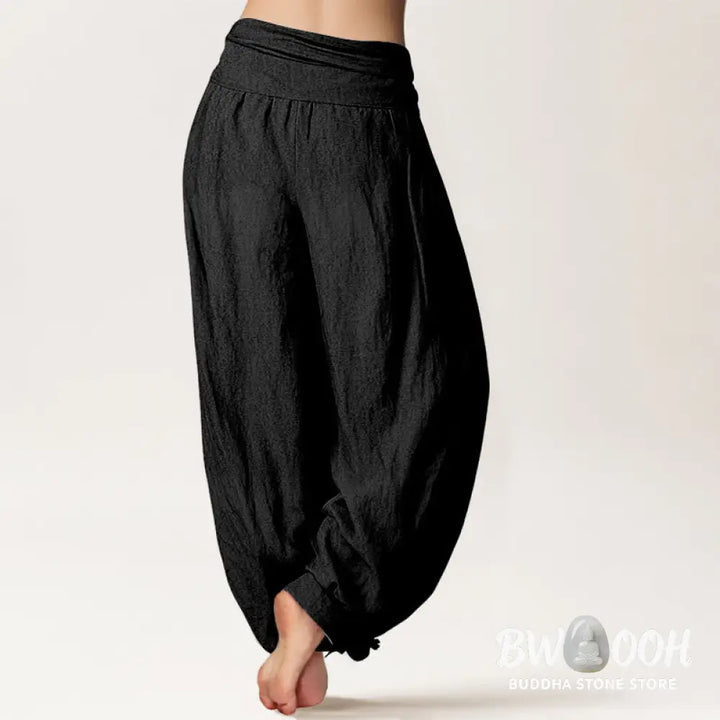 Buddha Stones Pure Cotton Simple Style Mandala Pattern Women’s Elastic Waist Harem Pants - Women’s Harem Pants