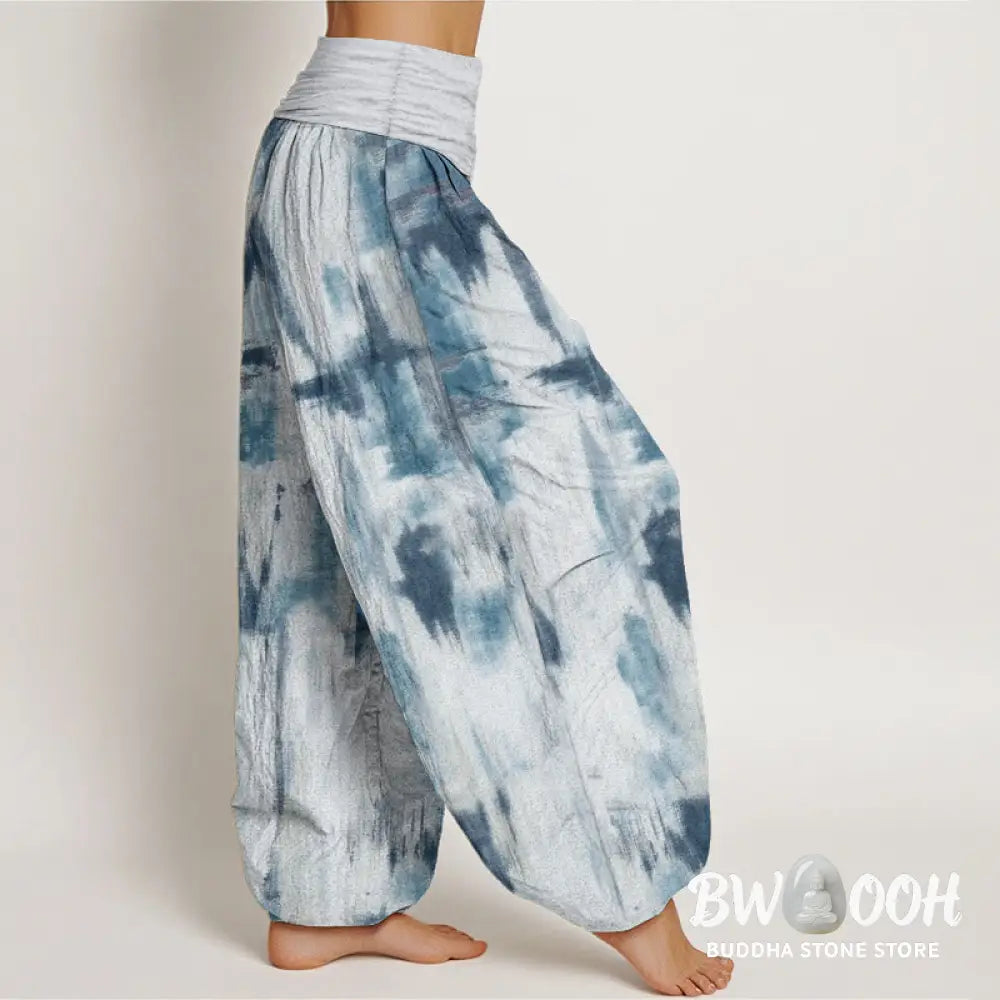 Buddha Stones Pure Cotton Tie Dye Pattern Design Women’s Elastic Waist Harem Pants - Women’s Harem Pants