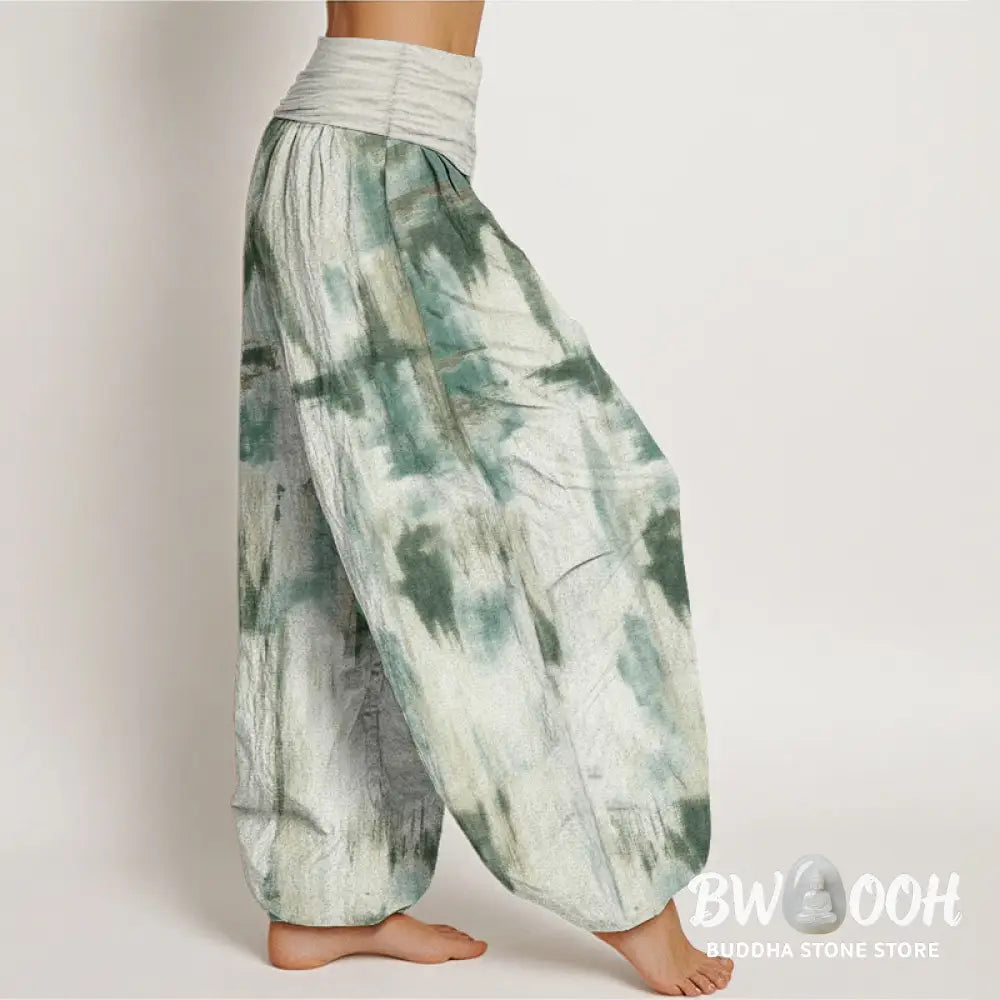 Buddha Stones Pure Cotton Tie Dye Pattern Design Women’s Elastic Waist Harem Pants - Women’s Harem Pants