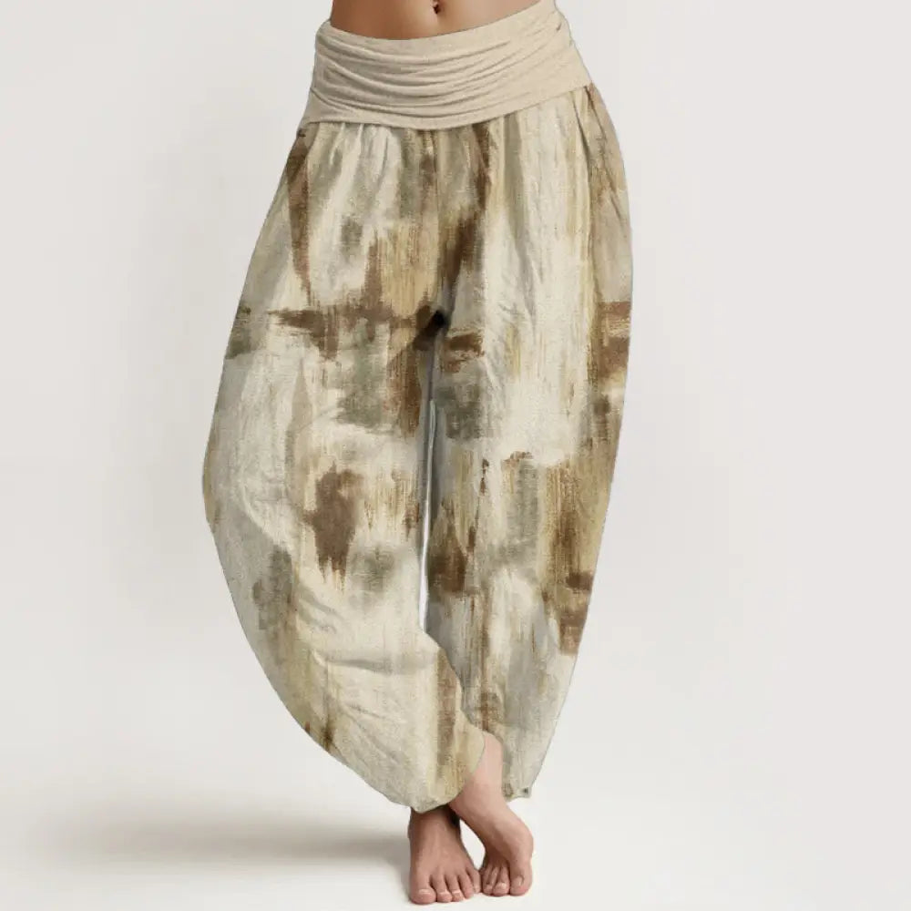 Buddha Stones Pure Cotton Tie Dye Pattern Design Women’s Elastic Waist Harem Pants - Cornsilk / US2，UK/AU6，EU34 (XS)