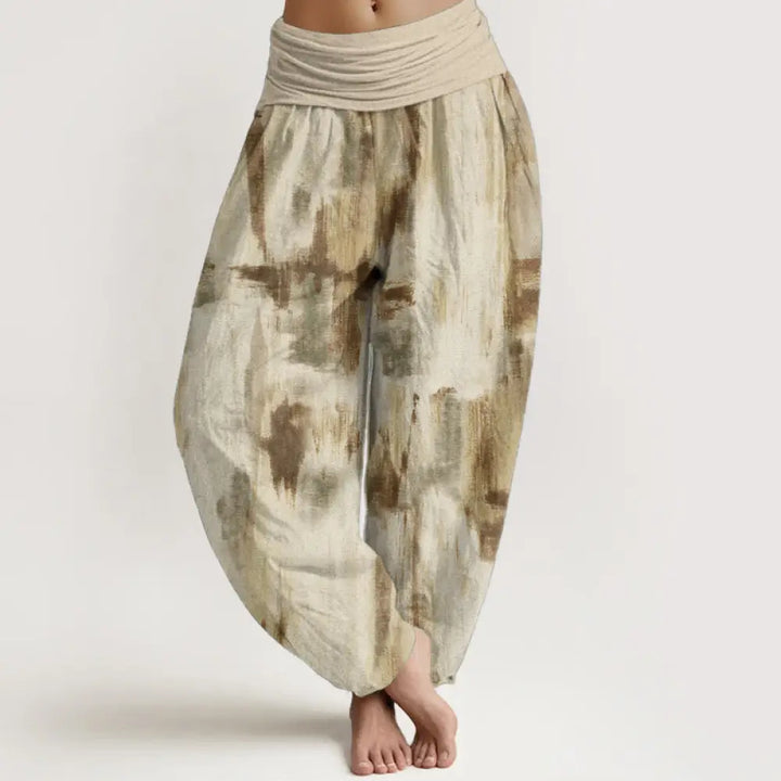 Buddha Stones Pure Cotton Tie Dye Pattern Design Women’s Elastic Waist Harem Pants - Cornsilk / US2，UK/AU6，EU34 (XS)