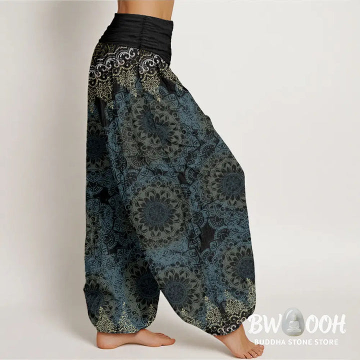 Buddha Stones Pure Cotton Triangular Mandala Patterns Women’s Elastic Waist Harem Pants - Women’s Harem Pants
