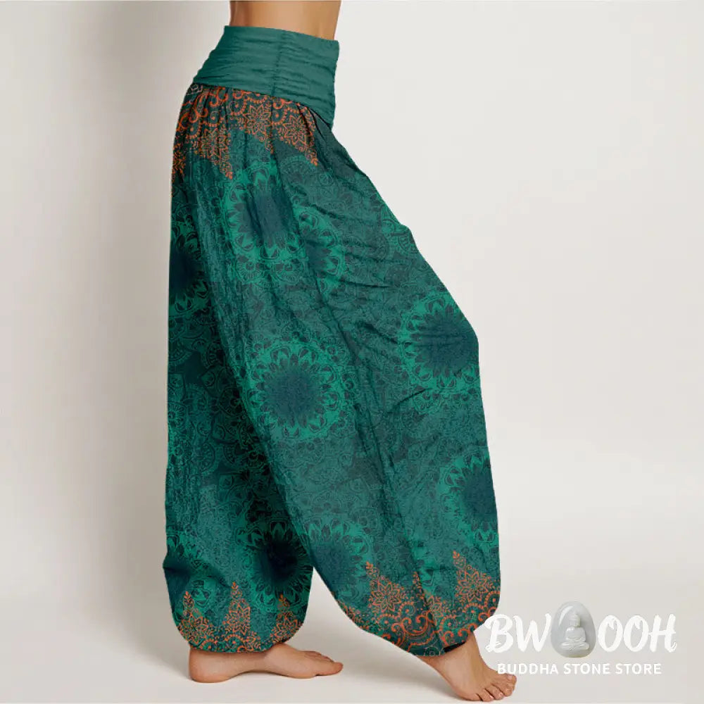 Buddha Stones Pure Cotton Triangular Mandala Patterns Women’s Elastic Waist Harem Pants - Women’s Harem Pants