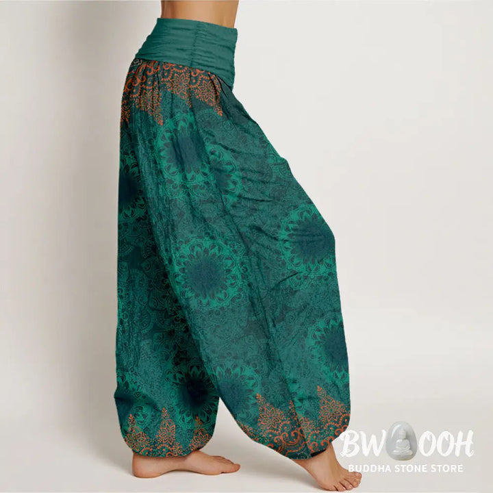 Buddha Stones Pure Cotton Triangular Mandala Patterns Women’s Elastic Waist Harem Pants - Women’s Harem Pants