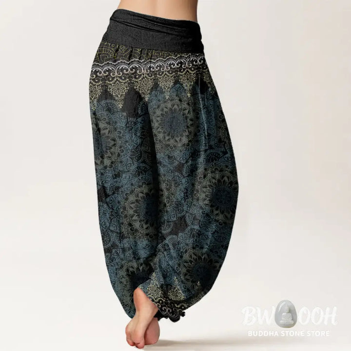Buddha Stones Pure Cotton Triangular Mandala Patterns Women’s Elastic Waist Harem Pants - Women’s Harem Pants