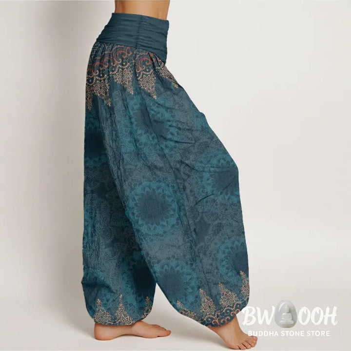 Buddha Stones Pure Cotton Triangular Mandala Patterns Women’s Elastic Waist Harem Pants - Women’s Harem Pants