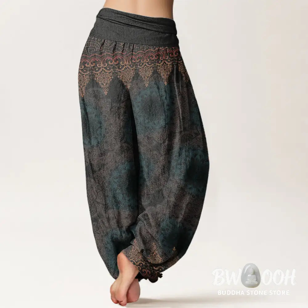 Buddha Stones Pure Cotton Triangular Mandala Patterns Women’s Elastic Waist Harem Pants - Women’s Harem Pants