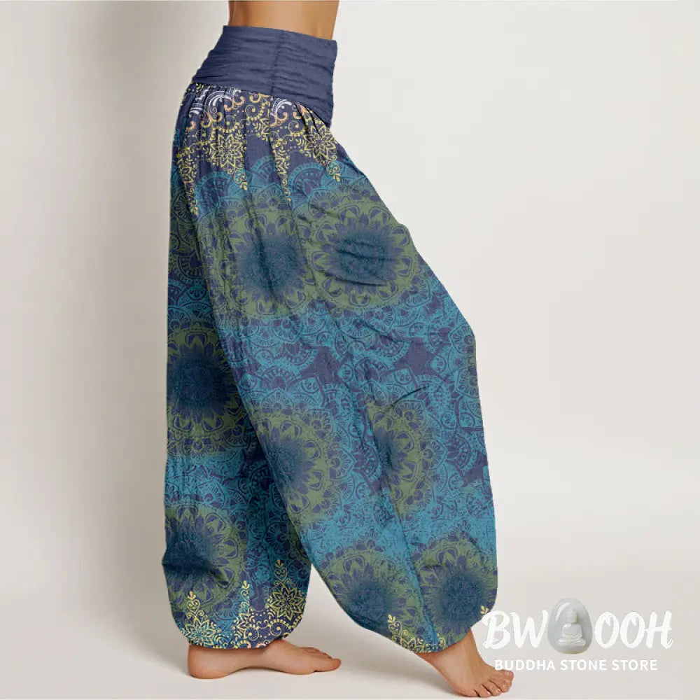 Buddha Stones Pure Cotton Triangular Mandala Patterns Women’s Elastic Waist Harem Pants - Women’s Harem Pants