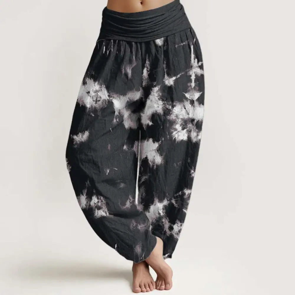 BWOOOH printed harem pants - Pure Cotton White Lines Spots Tie-Dye Pa