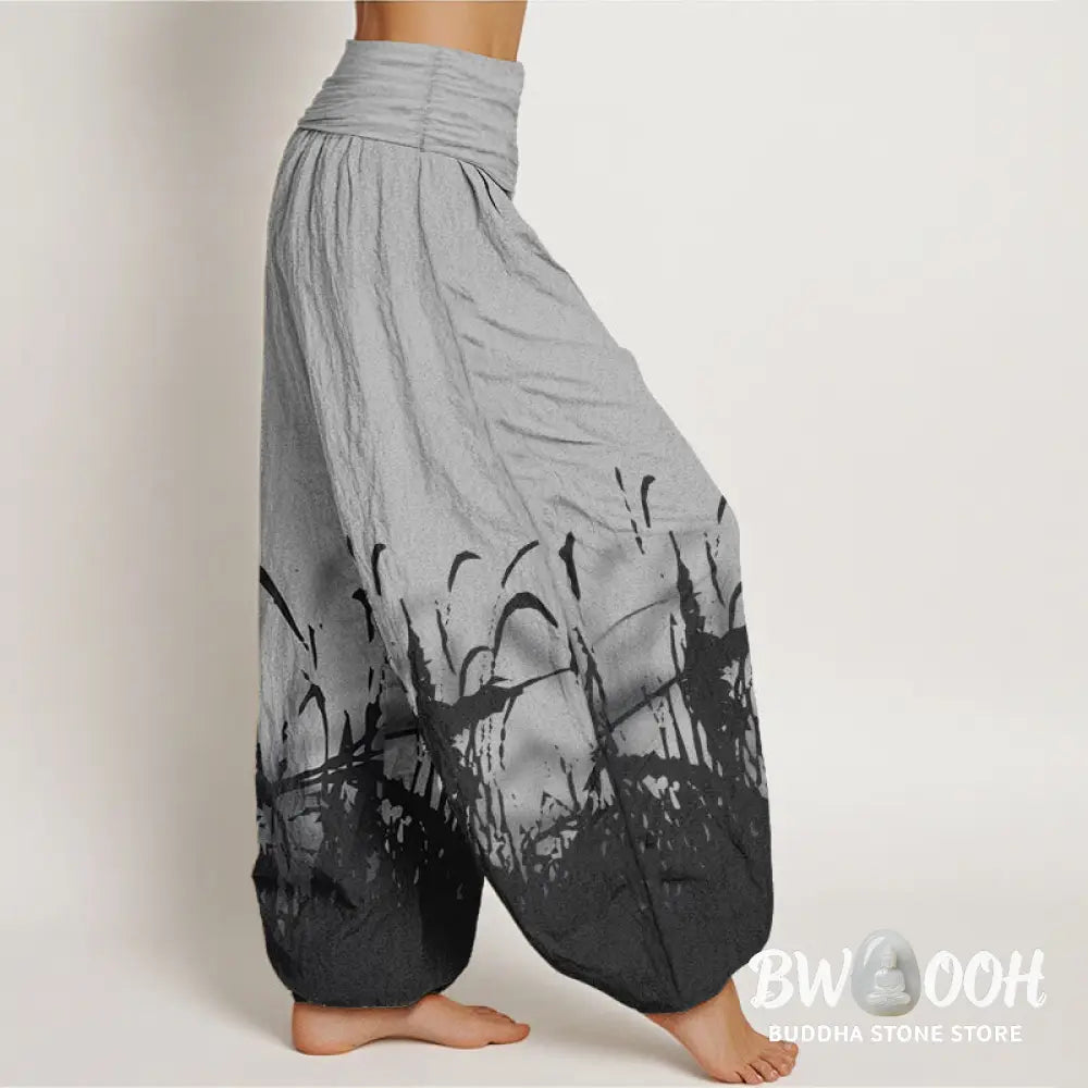 Buddha Stones Pure Cotton Wild Grass Pattern Women’s Elastic Waist Harem Pants - Women’s Harem Pants