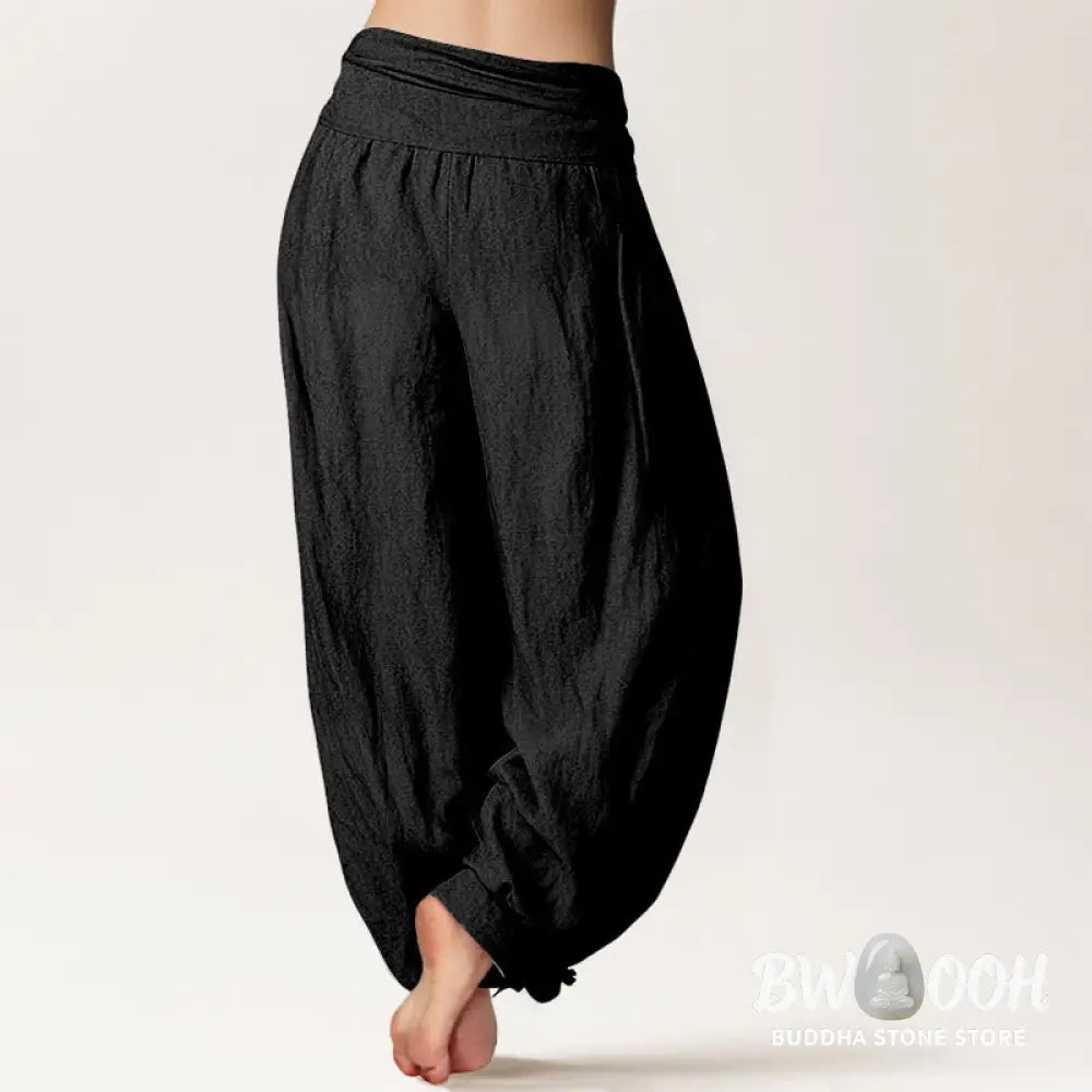 Buddha Stones Pure Cotton Year Of The Horse Fu Character Pattern Women’s Elastic Waist Harem Pants - Women’s Harem Pants