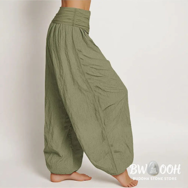 Buddha Stones Pure Cotton Year Of The Horse Fu Character Pattern Women’s Elastic Waist Harem Pants - Women’s Harem Pants