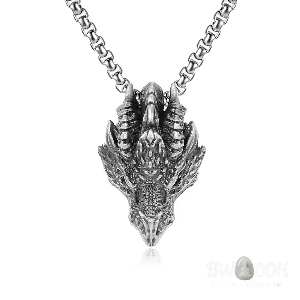 Buddha Stones Pure Tin Dragon Head Luck Protection Metal Necklace Pendant - BWOOOH - Dragon(Protection♥Success)