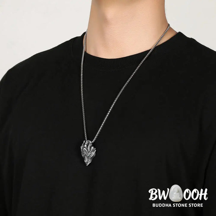 Buddha Stones Pure Tin Dragon Head Luck Protection Metal Necklace Pendant - BWOOOH - Dragon(Protection♥Success)