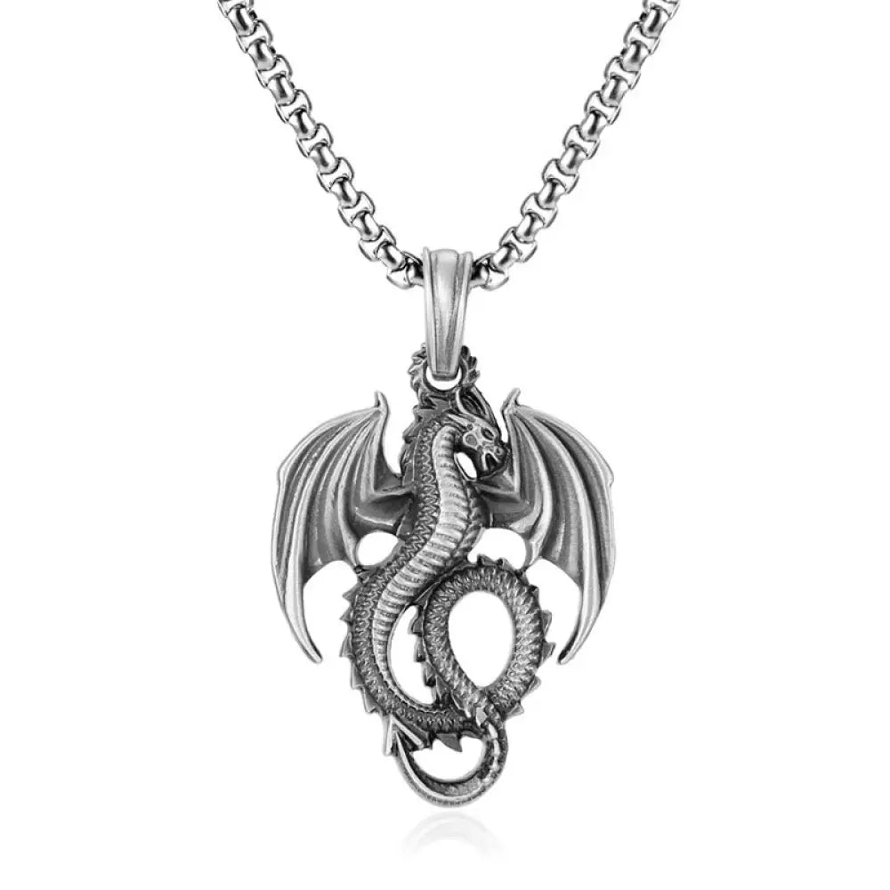 Buddha Stones Pure Tin Dragon Luck Success Necklace Pendant - BWOOOH - Dragon Pendant&amp;Common Chain - Necklaces &amp;