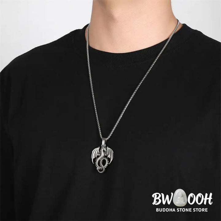 Buddha Stones Pure Tin Dragon Luck Success Necklace Pendant - BWOOOH - Necklaces &amp; Pendants