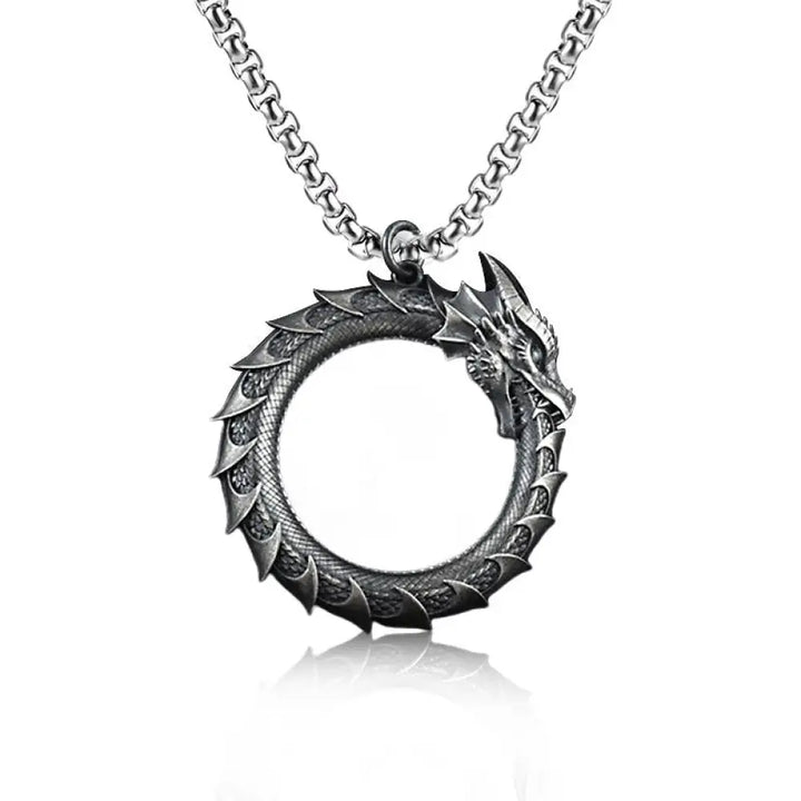 Buddha Stones Pure Tin Dragon Snake Protection Necklace Pendant - BWOOOH - Dragon Pendant&amp;Common Chain - Necklaces &amp;