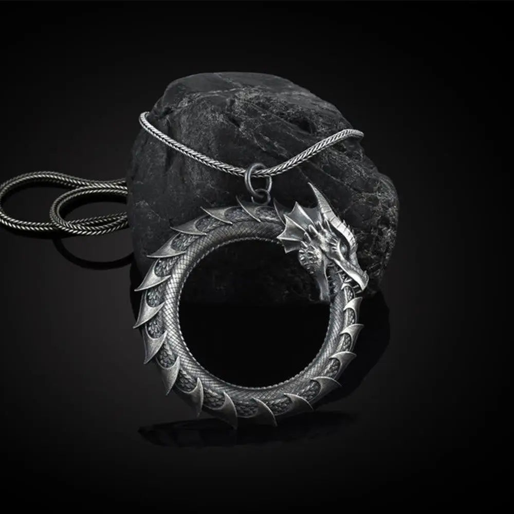 BWOOOH pure tin dragon snake protection necklace pendant on 45cm chain