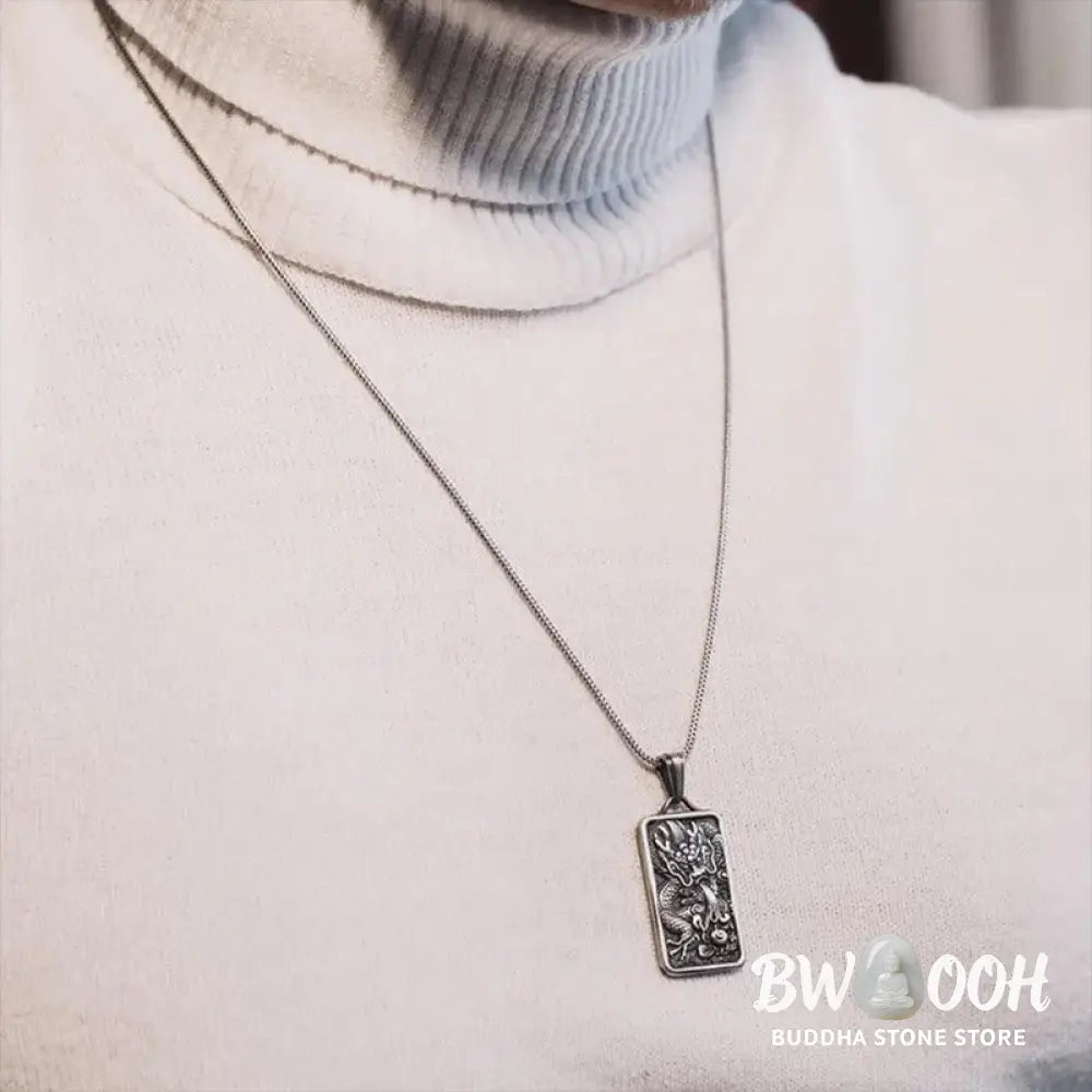 Buddha Stones Pure Tin Dragon Success Protection Necklace Pendant - BWOOOH - Dragon Pendant&amp;Titanium Steel Chain