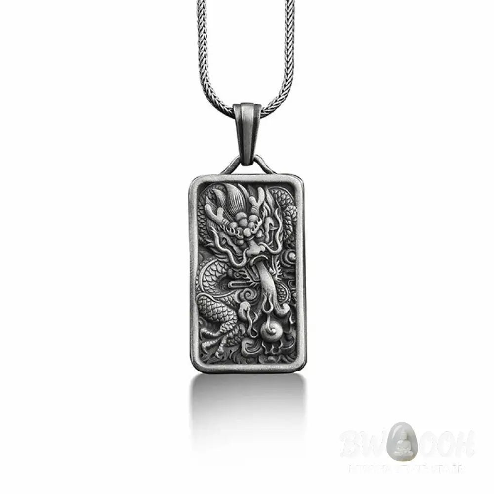 Buddha Stones Pure Tin Dragon Success Protection Necklace Pendant - BWOOOH - Dragon Pendant&amp;Titanium Steel Chain