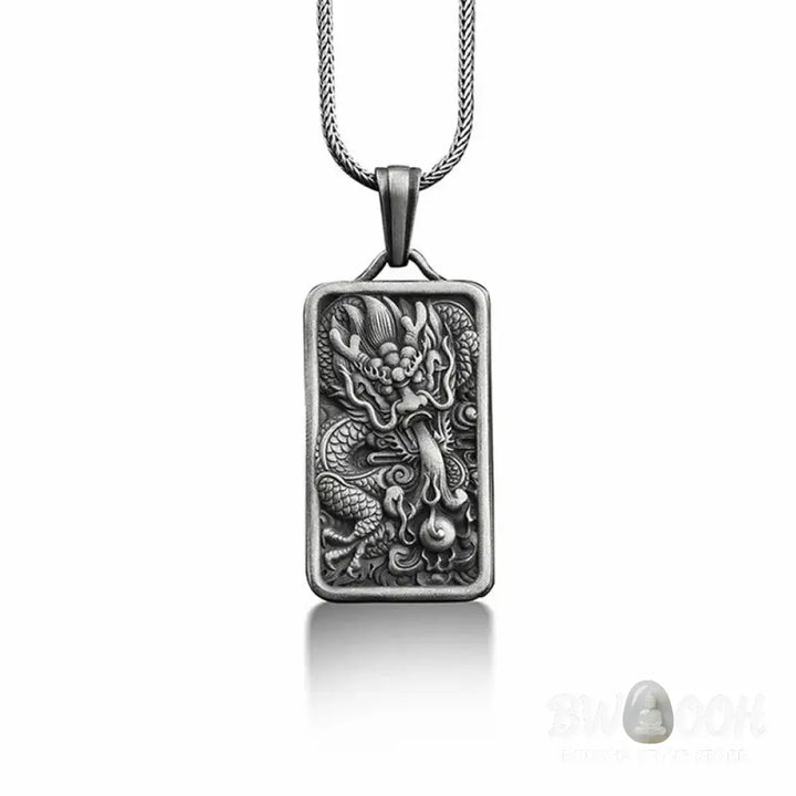 Buddha Stones Pure Tin Dragon Success Protection Necklace Pendant - BWOOOH - Dragon Pendant&amp;Titanium Steel Chain