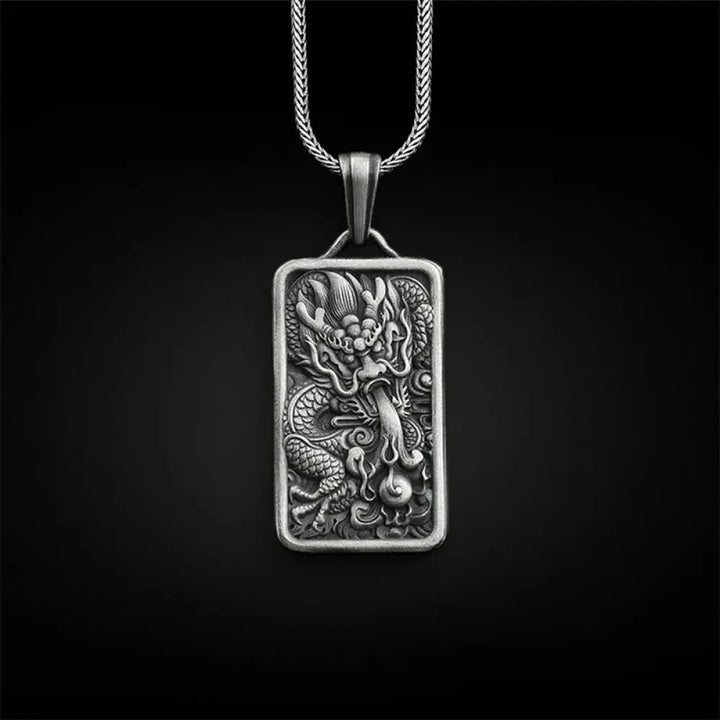 Buddha Stones Pure Tin Dragon Success Protection Necklace Pendant - BWOOOH - Dragon Pendant&amp;Titanium Steel Chain