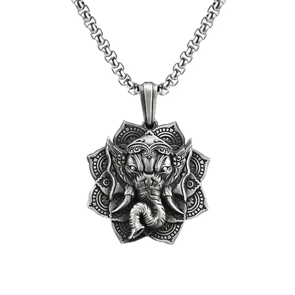 Buddha Stones Pure Tin Ganesh Ganpati Elephant Protection Amulet Necklace Pendant - BWOOOH - Ganesh Pendant&amp;Common