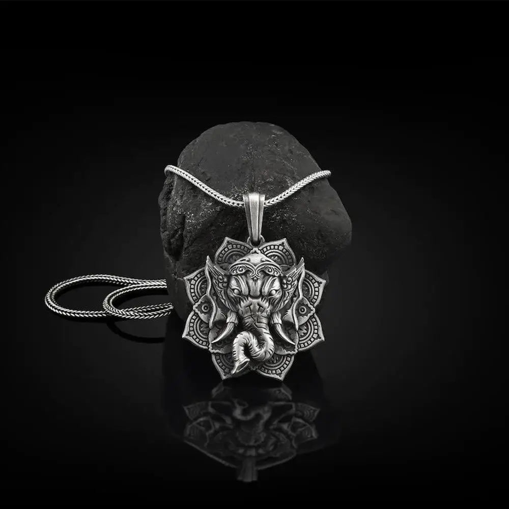 BWOOOH Pure Tin Ganesh Ganpati Elephant Protection Amulet Necklace Pendant 45cm