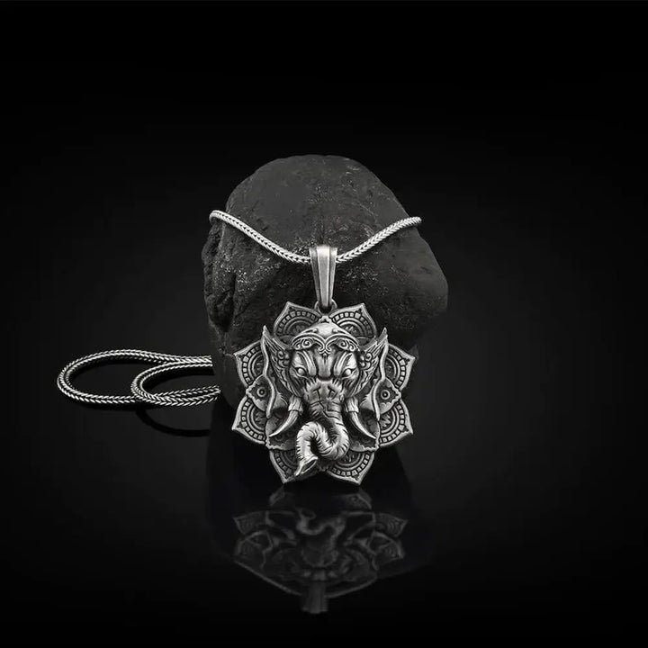 BWOOOH Pure Tin Ganesh Ganpati Elephant Protection Amulet Necklace Pendant 45cm
