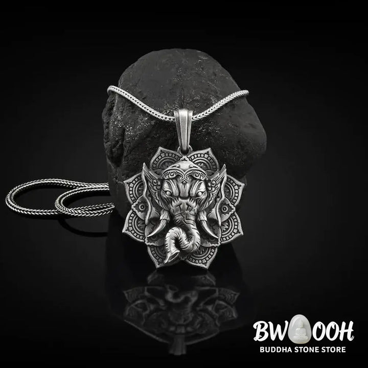 Buddha Stones Pure Tin Ganesh Ganpati Elephant Protection Amulet Necklace Pendant - BWOOOH - Necklaces &amp; Pendants