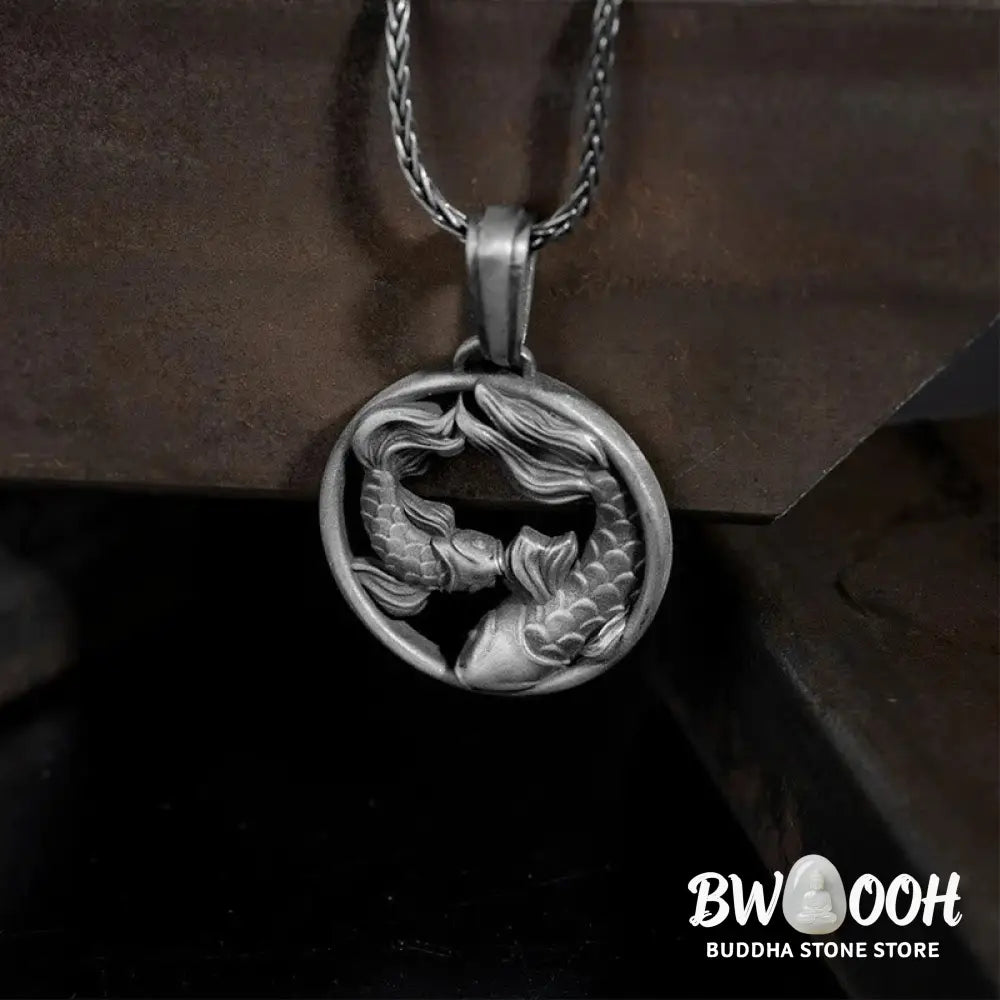 Buddha Stones Pure Tin Pisces Double Koi Fish Wealth Necklace Pendant - BWOOOH - Pure Tin Koi Fish - Necklaces &amp;