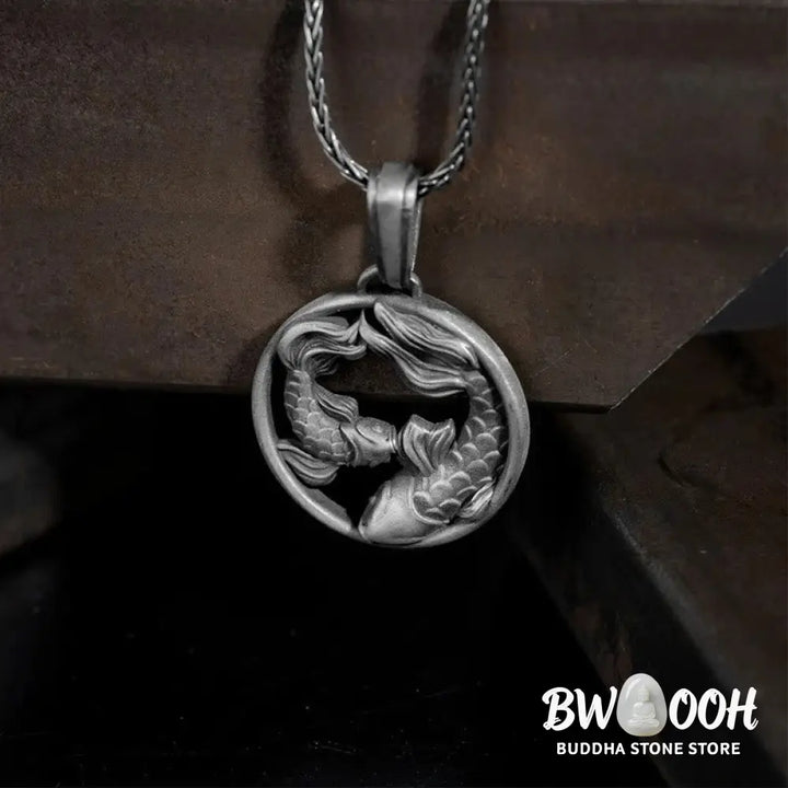 Buddha Stones Pure Tin Pisces Double Koi Fish Wealth Necklace Pendant - BWOOOH - Pure Tin Koi Fish - Necklaces &amp;