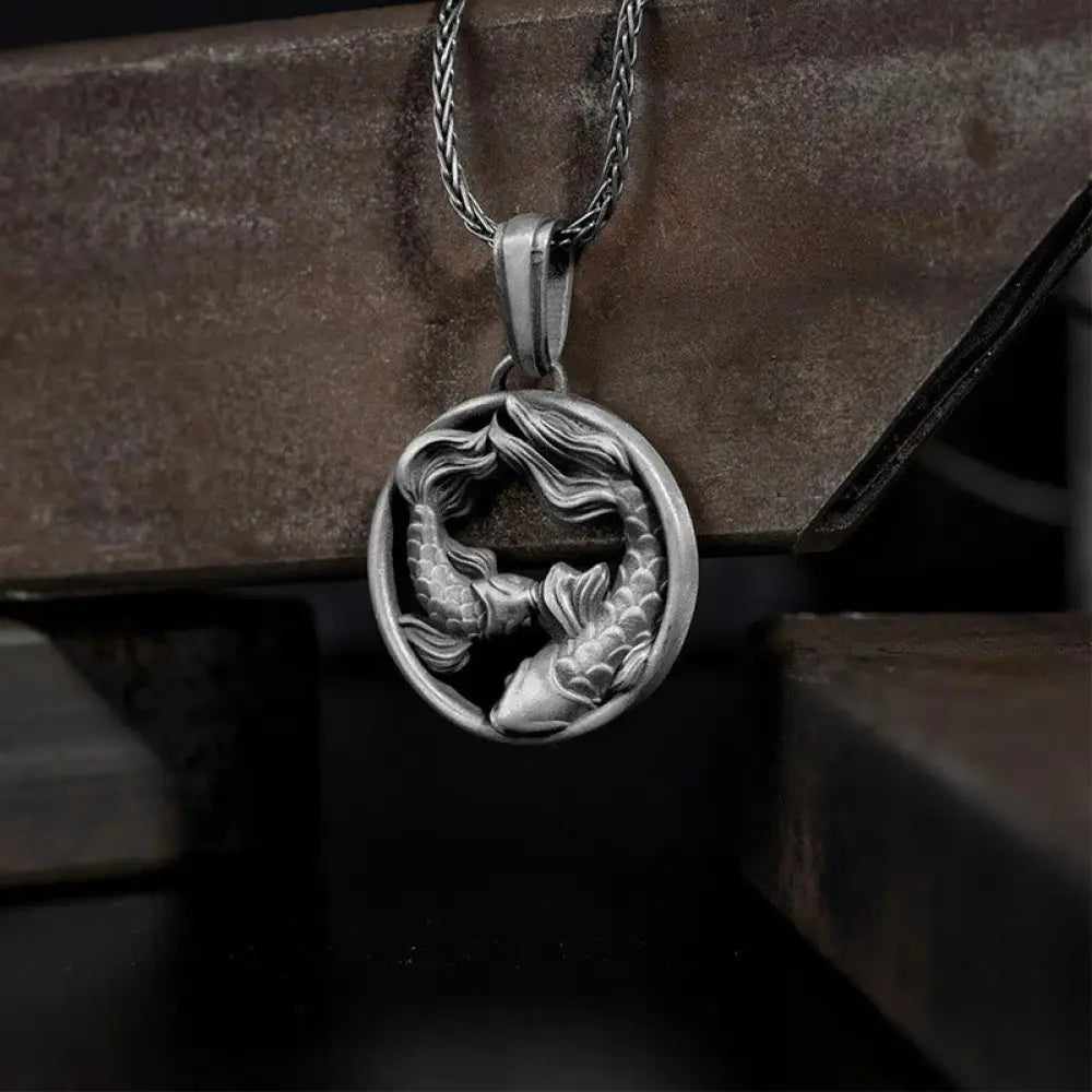 Buddha Stones Pure Tin Pisces Double Koi Fish Wealth Necklace Pendant - BWOOOH - Pure Tin Koi Fish - Necklaces &
