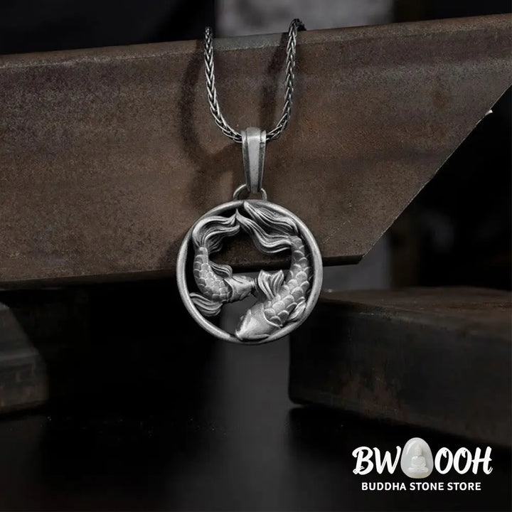 Buddha Stones Pure Tin Pisces Double Koi Fish Wealth Necklace Pendant - BWOOOH - Pure Tin Koi Fish - Necklaces &amp;