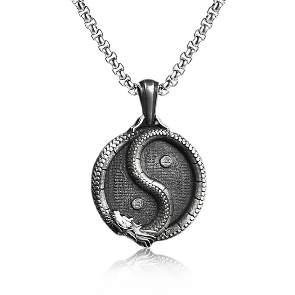 Buddha Stones Pure Tin Yin Yang Dragon Luck Strength Necklace Pendant - BWOOOH - Pendant&amp;Common Chain - Necklaces &amp;
