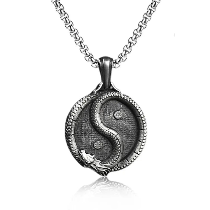 Buddha Stones Pure Tin Yin Yang Dragon Luck Strength Necklace Pendant - BWOOOH - Pendant&amp;Common Chain - Necklaces &amp;