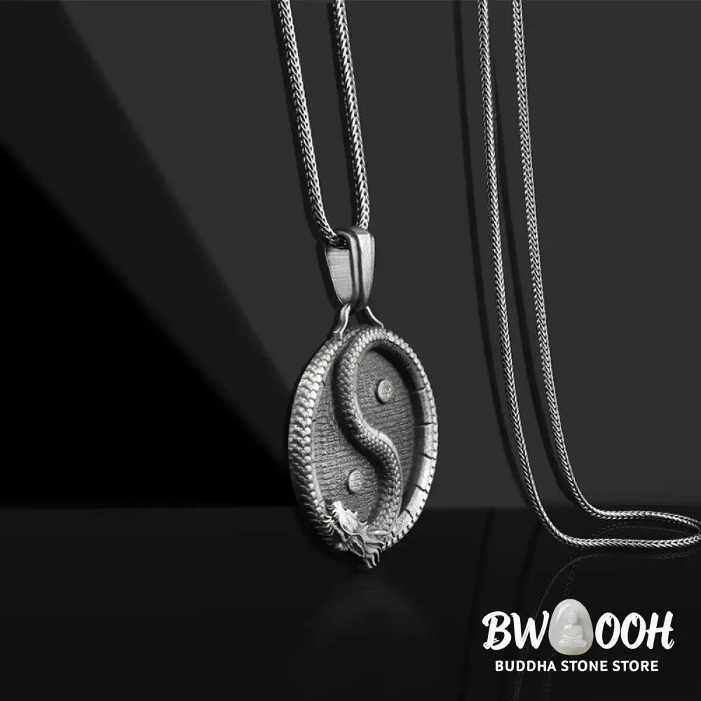 Buddha Stones Pure Tin Yin Yang Dragon Luck Strength Necklace Pendant - BWOOOH - Necklaces & Pendants