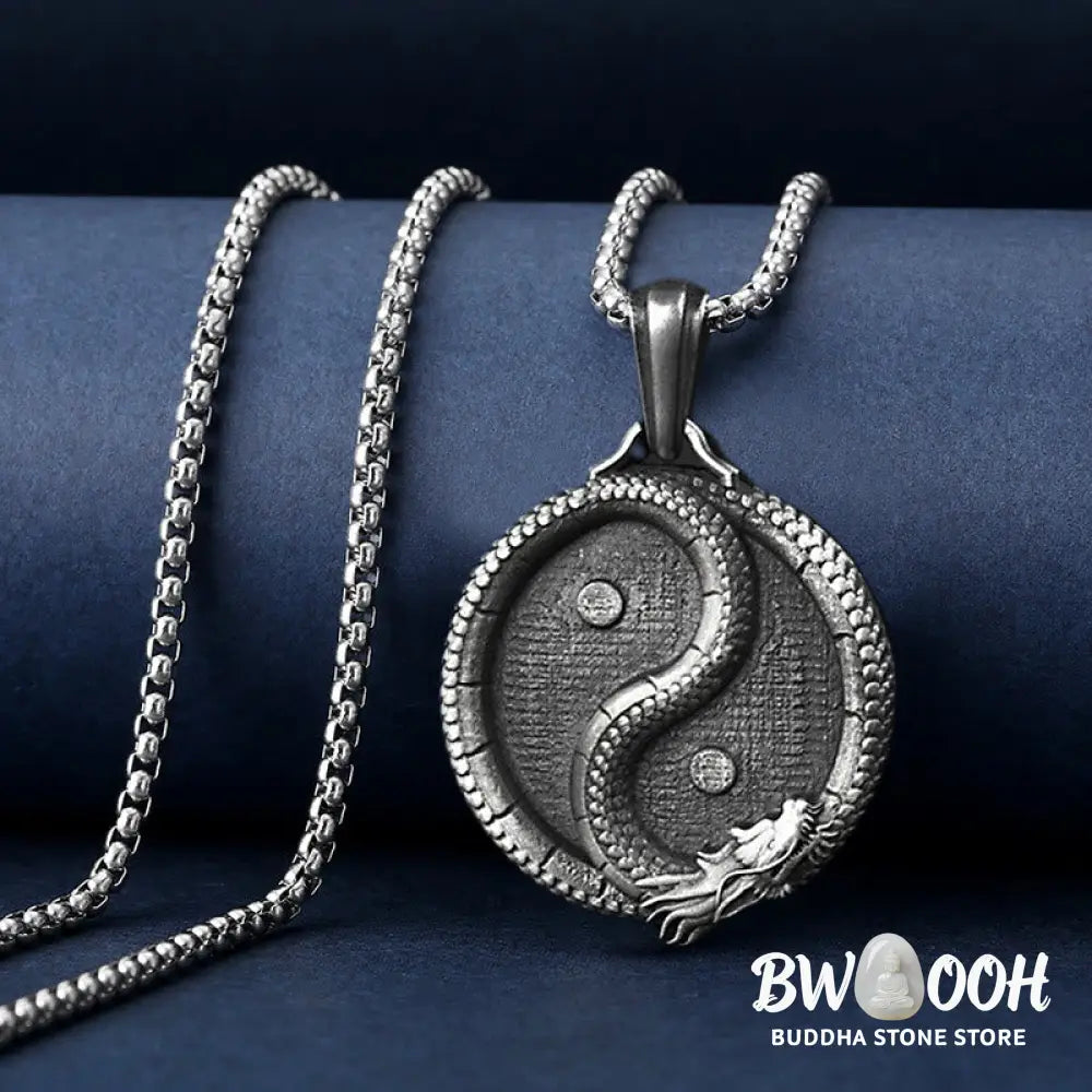 Buddha Stones Pure Tin Yin Yang Dragon Luck Strength Necklace Pendant - BWOOOH - Necklaces &amp; Pendants