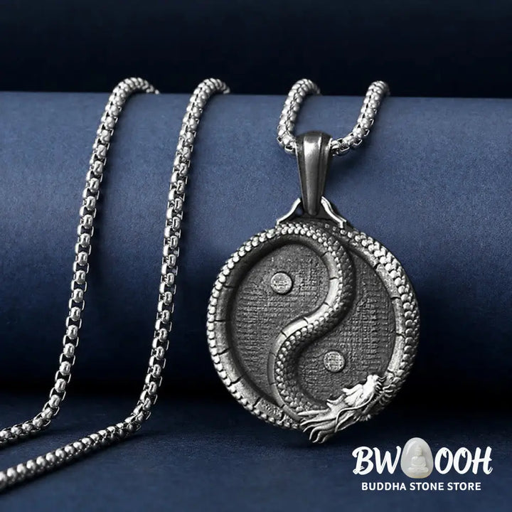 Buddha Stones Pure Tin Yin Yang Dragon Luck Strength Necklace Pendant - BWOOOH - Necklaces &amp; Pendants