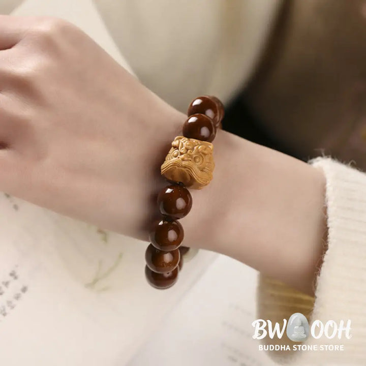 Buddha Stones Purple Bodhi Seed Dancing Lion Wisdom Bracelet - BWOOOH - Bracelet