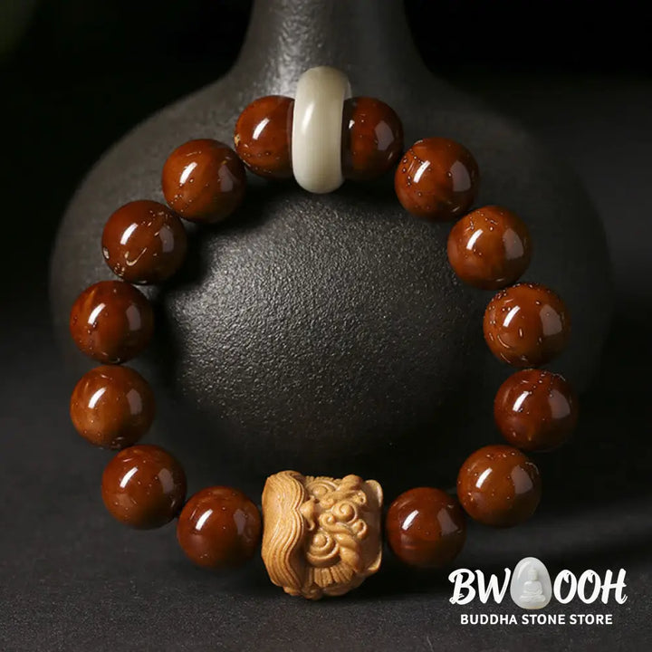 Buddha Stones Purple Bodhi Seed Dancing Lion Wisdom Bracelet - BWOOOH - Bracelet
