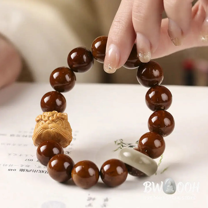 Buddha Stones Purple Bodhi Seed Dancing Lion Wisdom Bracelet - BWOOOH - Bracelet