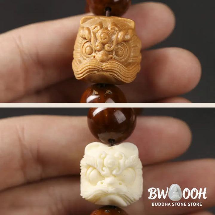 Buddha Stones Purple Bodhi Seed Dancing Lion Wisdom Bracelet - BWOOOH - Bracelet