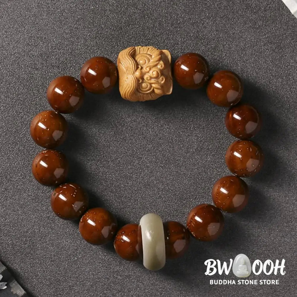 Buddha Stones Purple Bodhi Seed Dancing Lion Wisdom Bracelet - BWOOOH - Bracelet