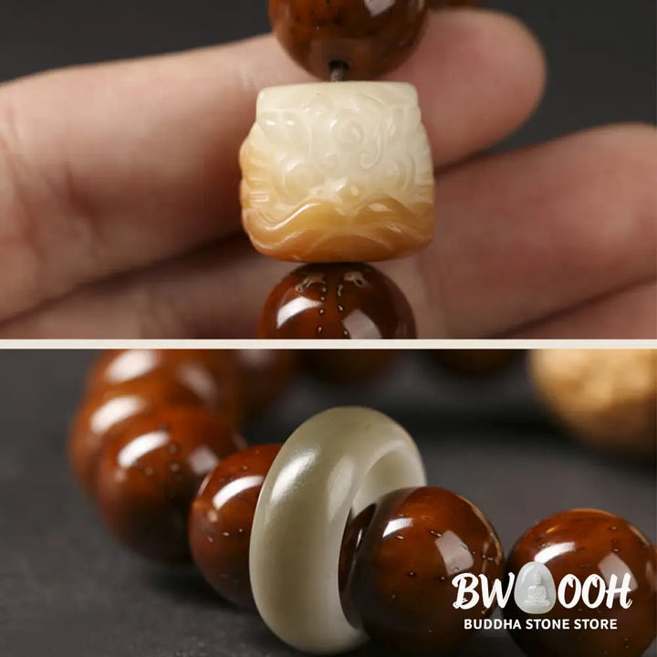 Buddha Stones Purple Bodhi Seed Dancing Lion Wisdom Bracelet - BWOOOH - Bracelet
