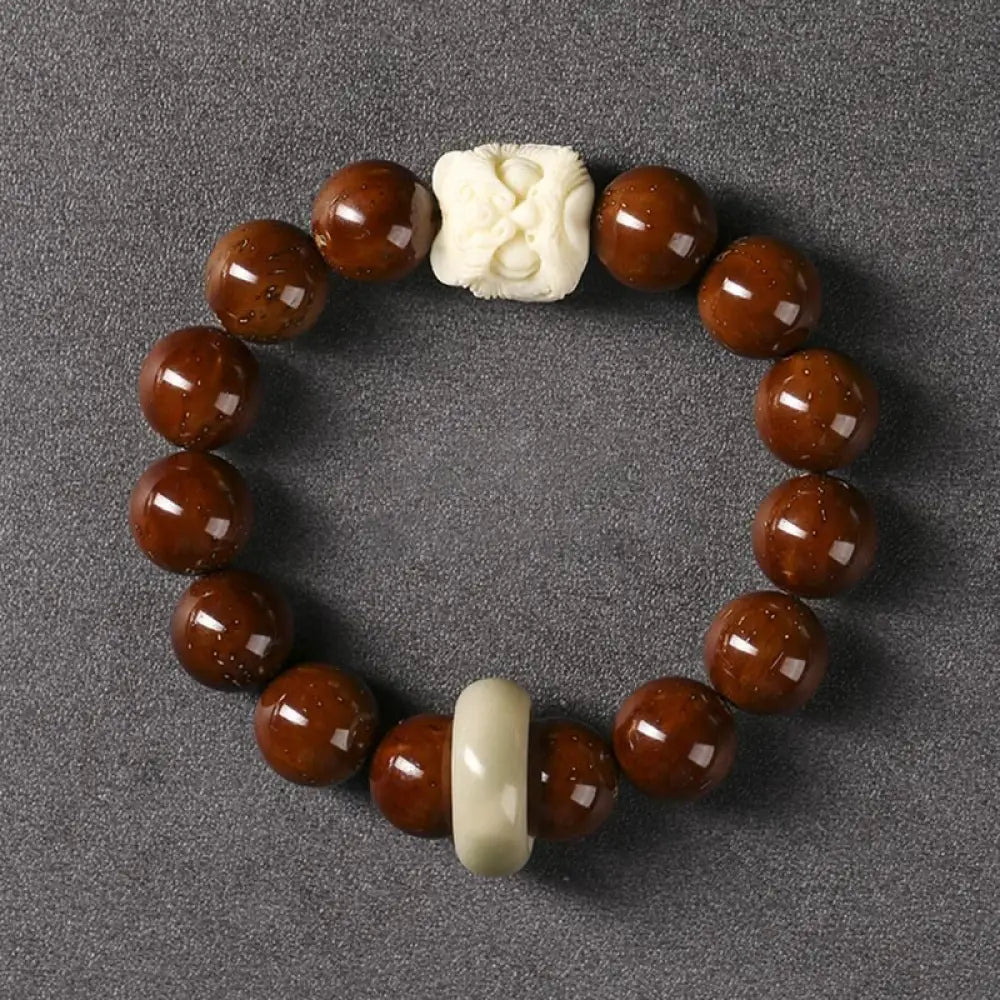 Buddha Stones Purple Bodhi Seed Dancing Lion Wisdom Bracelet - BWOOOH - Bodhi Seed&amp;Ivory Fruit Dancing Lion(Wrist