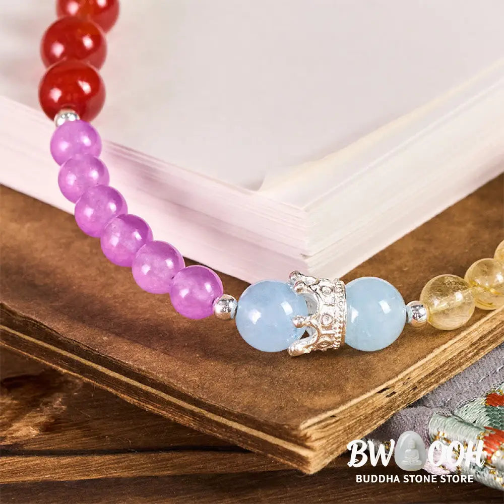 Buddha Stones Purple Chalcedony Citrine Crown Beaded Harmony Key Chain Phone Hanging Decoration - Purple