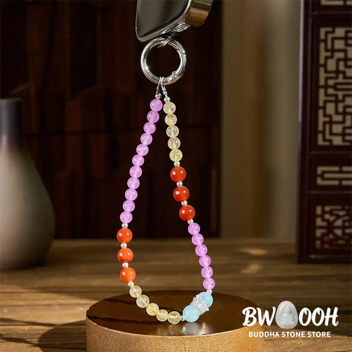 Buddha Stones Purple Chalcedony Citrine Crown Beaded Harmony Key Chain Phone Hanging Decoration - Purple